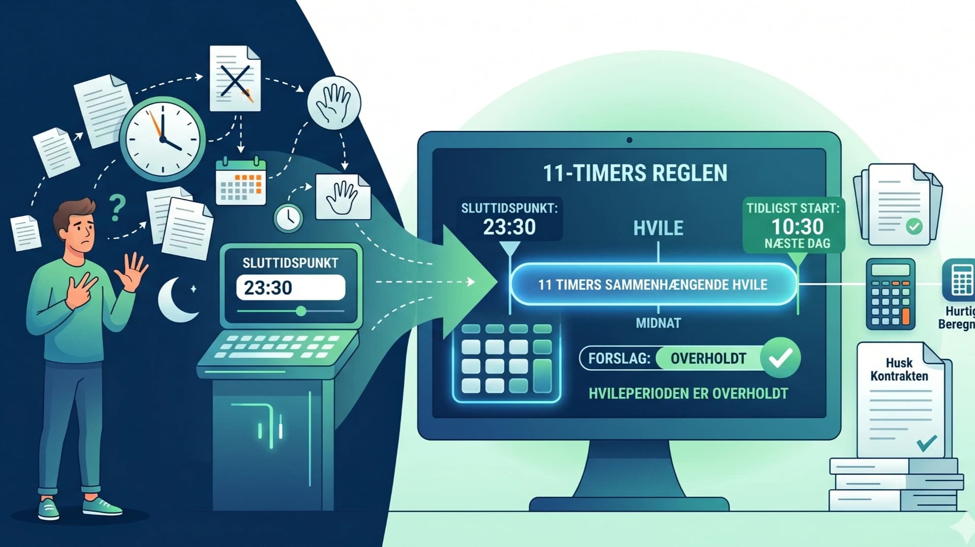 11 timer, men kun 10 fingre: Historien bag hviletidsberegneren